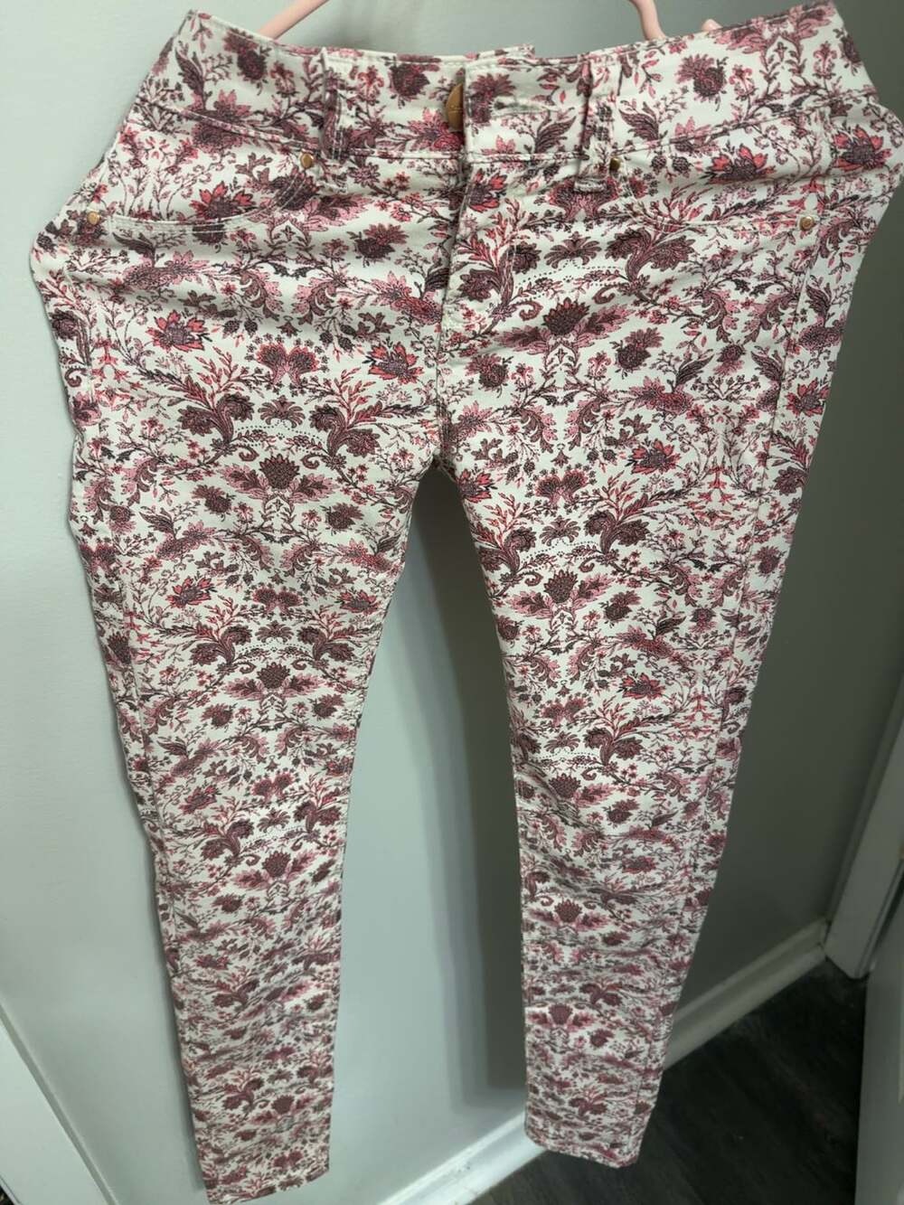 Stradivarius Womens Size 2 Pink Floral High Waist Skinny Pants Trousers